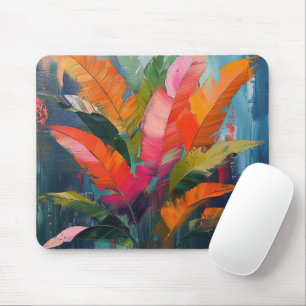 Tapis De Souris Vibrance Tropicale – Feuilles Colorées Abstraites