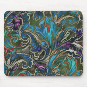 Tapis De Souris Vibrant bleu Abstrait Damas