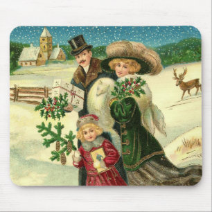 Tapis De Souris Victorian Famy in the snow Christmas scene