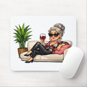 Tapis De Souris Vieille Dame Glamour Avec du Vin