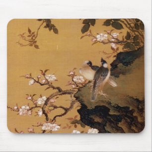 Tapis De Souris Vieille peinture japonaise vintage de deux oiseaux