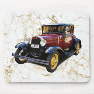 Tapis De Souris Vieille voiture sur marbre blanc et or