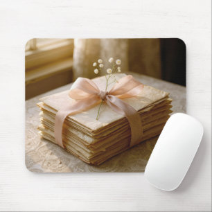 Tapis De Souris Vieilles lettres nouées avec un ruban rose