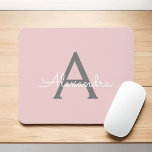 Tapis De Souris Vierge rose Gris Gris Gris Fille Script Nom Modern<br><div class="desc">Monogramme gris rose et blanc Ajoutez votre propre nom Mousepad (Papier à souris). Cela rend le cadeau parfait pour 16 ans,  mariage,  douche nuptiale,  anniversaire,  baby shower ou bachelorette pour quelqu'un qui aime le luxe glam et les styles chic.</div>