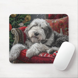 Tapis De Souris Vieux Chien de Berger Anglais Noël Festif