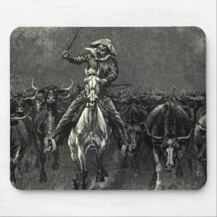 Tapis De Souris Vieux Cowboys, une débandade par Frederic Remingto
