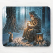 Tapis De Souris Vieux Noël avec un lapin (Devant)