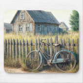 Tapis De Souris Vieux Vélo Abandonné Sur La clôture Rustique (Devant)