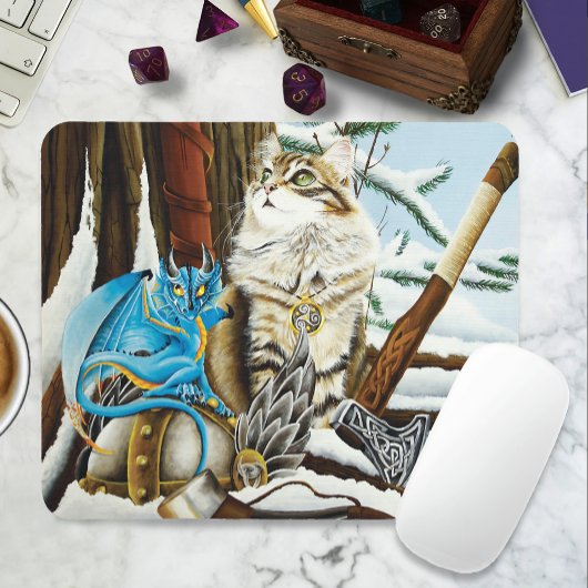 Tapis De Souris Viking Cat Blue Dragon
