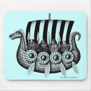 Tapis De Souris Vikings dans le dessin noir et blanc d'encre de