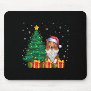 Tapis De Souris Vilain Collie Santa Hat Feux de Noël Amoureux des