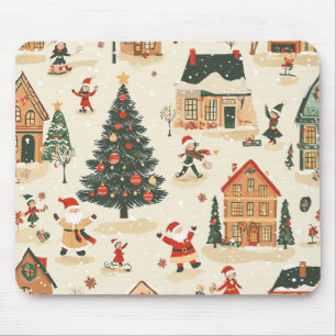 Tapis De Souris Village de Noël enneigé au crémeux et fantaisiste