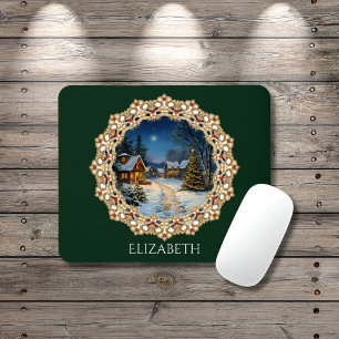 Tapis De Souris Village de Noël vintage sur napperon