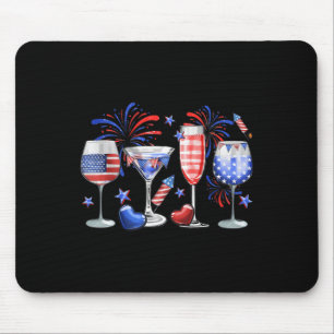 Tapis De Souris Vin drôle Gl Rouge Blanc Bleu Feu d'artifice Joyeu