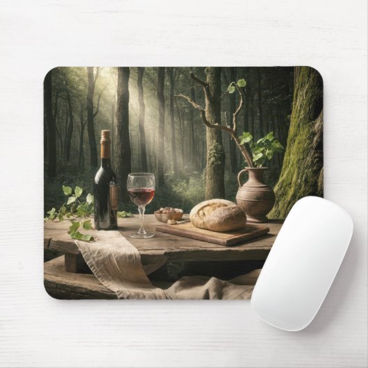 Tapis De Souris Vin Et Pain En Forêt Été (Avec souris)
