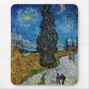 Tapis De Souris Vincent van Gogh - Route avec cyprès et étoile