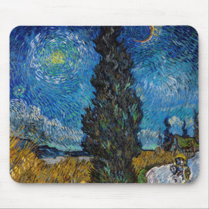 Tapis De Souris Vincent van Gogh - Route avec cyprès et étoile