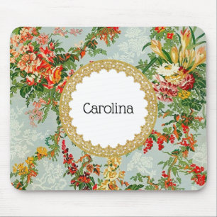 Tapis De Souris Vintage Ajoutez Votre Nom Floral Art