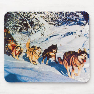 Tapis De Souris Vintage Alaska eskimo Malamute course de traîneau