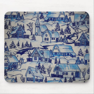 Tapis De Souris Vintage Blue Christmas Village