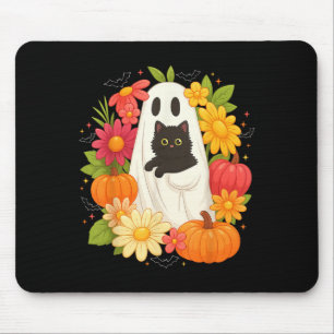 Tapis De Souris Vintage Boo Halloween Fantôme Floral Chat Noir Gro