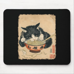 Tapis De Souris Vintage chat manger Ramen nouilles gothique Otaku
