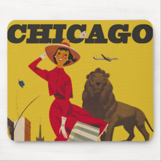 Tapis De Souris Vintage Chicago USA Air Travel Publicité