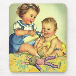 Tapis De Souris Vintage Children, Cute Happy Toddlers Smile Bottle