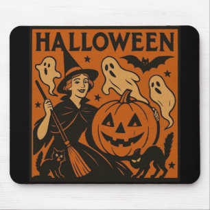 Tapis De Souris Vintage, classique sorcière d'Halloween, fantôme &