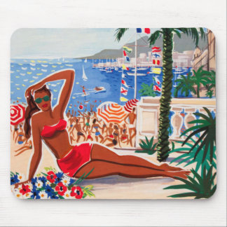 Tapis De Souris Vintage Côte d'Azur Beach Girl