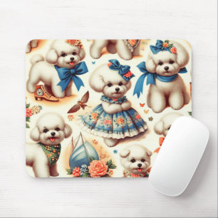 Tapis De Souris Vintage Cute Bichon Frisé Peinture