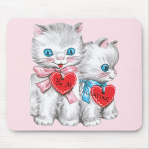 Tapis De Souris Vintage Cute Valentine's Day Cats, Fluffy Kittens