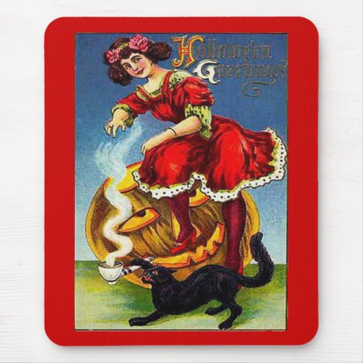 Tapis De Souris Vintage dame d'Halloween en rouge (Devant)