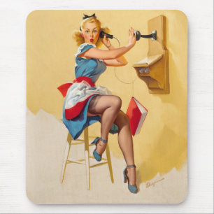 Tapis De Souris Vintage Elvgren Téléphone Pin-up Girl Retro
