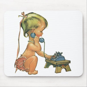 Tapis De Souris Vintage enfant mignonne blond fille parler sur le