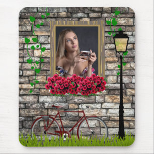 Tapis De Souris Vintage Fairytale Vélo Roses cadre photo fille