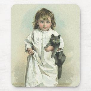 Tapis De Souris Vintage fille victorienne en robe de nuit avec son