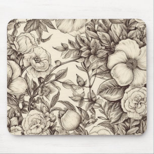 Tapis De Souris Vintage Floral Sepia Motif (2)