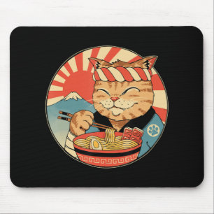 Tapis De Souris Vintage Kawaii Ramen Chat Neko Anime Noodle japona