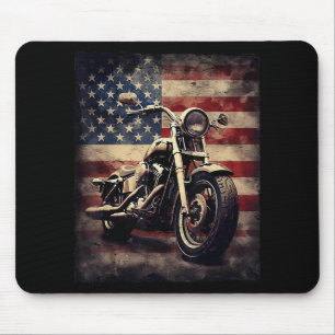 Tapis De Souris Vintage Motorcycle USA Drapeau Retro Biker América