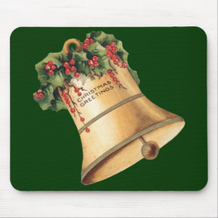 Tapis De Souris Vintage Noël Cloches Dorées, Meilleurs Vœux de la