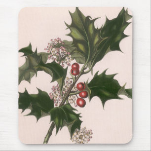 Tapis De Souris Vintage Noël, Holly Plante avec les baies rouges
