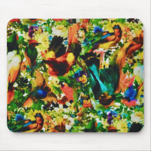 Tapis De Souris Vintage Parrots sauvages de la Jungle tropicale