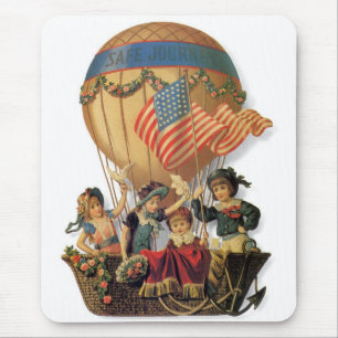 Tapis De Souris Vintage patriotique, enfants dans une montgolfière