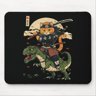 Tapis De Souris Vintage Samurai Chat Dinosaur Art japonais