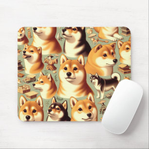 Tapis De Souris Vintage Shiba Inu Motif sans couture
