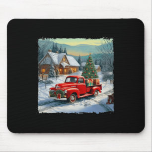 Tapis De Souris Vintage Wagon Red Truck Joyeux Noël Arbre neige