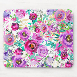 Tapis De Souris Violet Rose Clair Floral Moderne Shabby Chic