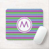Tapis De Souris Violet Vert Bleu Rayé Monogramme (Avec souris)