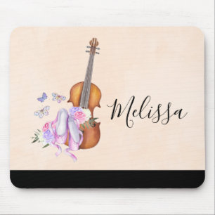 Tapis De Souris Violon, Chaussures de Ballet, Fleurs et Papillons